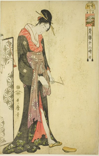 Hour of the Ox [2am] (Ushi no koku), sarjasta "The Twelve Hours in Yoshiwara (Seiro juni toki tsuzuki)" tekijältä Kitagawa Utamaro