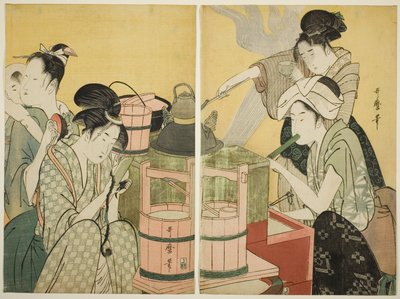 Keittiön kohtaus tekijältä Kitagawa Utamaro