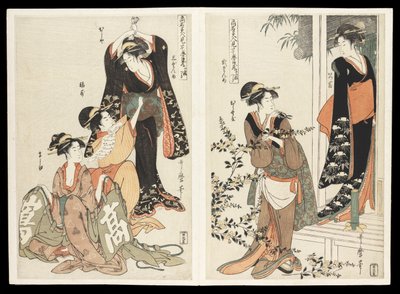 Kômei bijin mitate Chûshingura junimai tsuzuki (Kuuluisten kaunokaisten parodioima Chûshingura-draama): kahdentoista vedoksen sarja, n. 1795 (värillinen puupalikkaprintti) tekijältä Kitagawa Utamaro