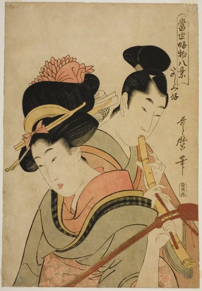 Tykkää Enjoying Yourselfistä (Tanoshimizuki), sarjasta "Kahdeksan näkymää tämän päivän suosikkiasioista (Tosei kobutsu hakkei)" tekijältä Kitagawa Utamaro