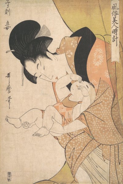 Keskiyö: Äiti ja uninen lapsi, 1790. tekijältä Kitagawa Utamaro