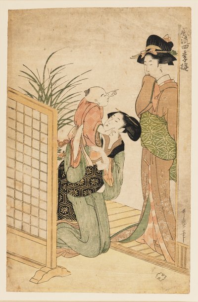 Äiti, lapsi ja sairaanhoitaja, c1800 tekijältä Kitagawa Utamaro