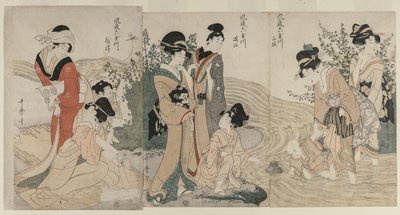 Musashi, Omi, Yamashiro, Idea d Settsu P Lovinse s Te Serie -sarjan Fasio na Be si x Jewe l Libersistä (No Furyu Tama River) tekijältä Kitagawa Utamaro