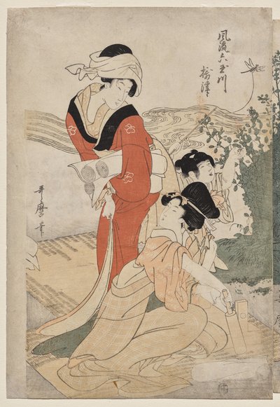Musashin maakunta sarjasta Fashionable Six Jewel Rivers (Furyu Mu Tamagawa) tekijältä Kitagawa Utamaro