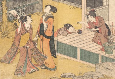 Uudenvuoden pelit painetusta kirjasta Flowers of the Four Seasons Shiki no hana, 1801. tekijältä Kitagawa Utamaro