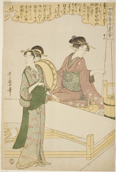 No. 11 (juichi), from the series "Women Engaged in the Sericulture Industry (Joshoku kaiko tewaza-gusa)" tekijältä Kitagawa Utamaro