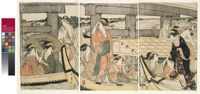 Ryogoku-sillan päällä ja alla tekijältä Kitagawa Utamaro
