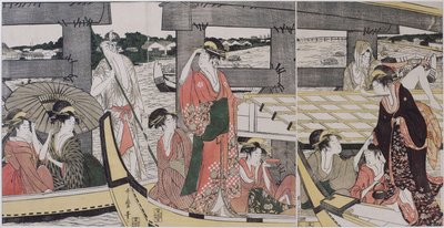 Ryogoku-sillan päällä ja alla, n. 1796 tekijältä Kitagawa Utamaro