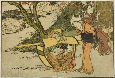 Retki katsomaan vaahteroita syksyllä, kuvitetusta kirjasta "Picture Book: Flowers of the Four Seasons (Ehon shiki no hana)," voi. 2 tekijältä Kitagawa Utamaro