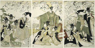 Parodia Minamoto no Yoritomo Harvinainen uusi gc Ranes Yuigahamassa tekijältä Kitagawa Utamaro