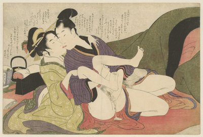 Prostituoitu suutelee nuorta miestä Negai no itoguchi (sarjan nimi) tekijältä Kitagawa Utamaro