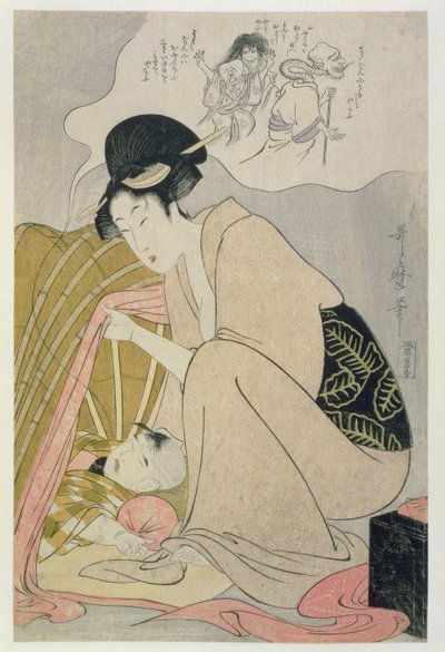 T H Riches 1913. Lapsi, jolla on painajainen, n. 1801 (puupainatus) tekijältä Kitagawa Utamaro