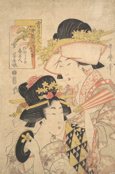 Teehuonetyttö ja palvelija: Snow..., 1700-luvun loppu. tekijältä Kitagawa Utamaro