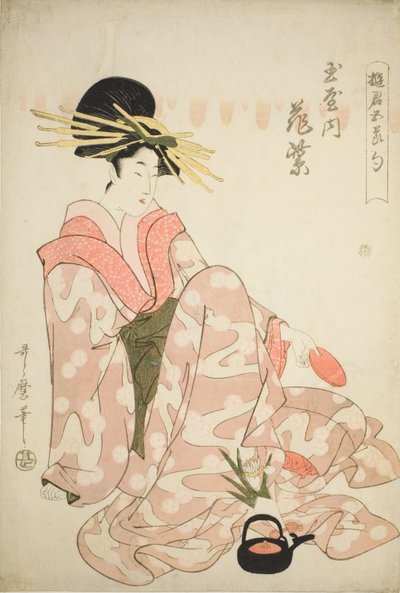 Tamayan kurtisaani Hanamurasaki sarjasta "Viiden festivaalin kurtisaanit (Yukun gosekku)" tekijältä Kitagawa Utamaro