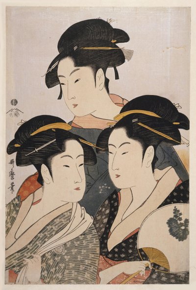Kolme nykyajan kauneutta Toji san bijin tekijältä Kitagawa Utamaro