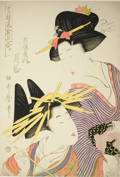 Tsukioka of Te Hyogoya (Hyogoya Uchi Tsukioka), Teseriesistä “Seiro Bijin Confectionery Combination” tekijältä Kitagawa Utamaro