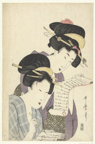 Kaksi naista kirjaimilla tekijältä Kitagawa Utamaro