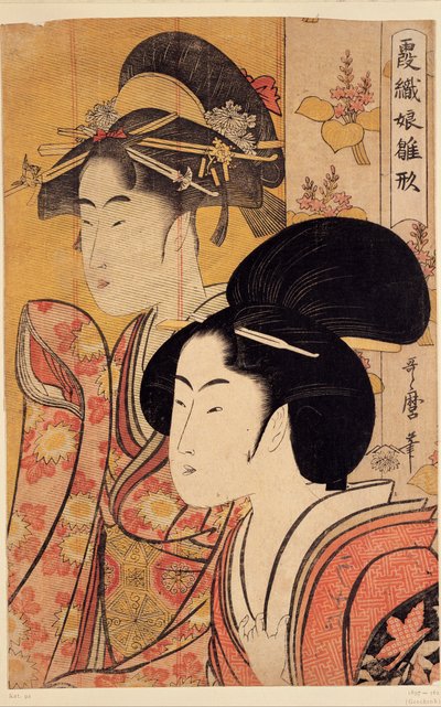 Kaksi kaunotarta bambun kanssa tekijältä Kitagawa Utamaro