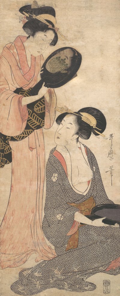Kaksi naista, molemmilla osa lakattua peiliä, 1790-luku. tekijältä Kitagawa Utamaro