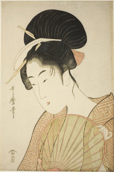 Nainen, jolla on pyöreä tuuletin tekijältä Kitagawa Utamaro
