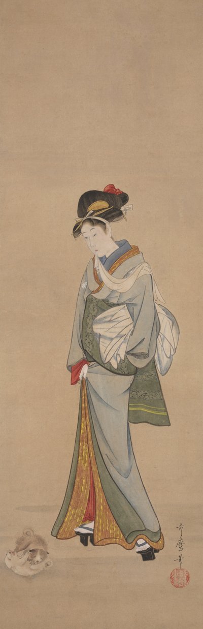 Nainen pentujen kanssa tekijältä Kitagawa Utamaro