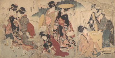 Naiset ja mies maalla, Joku näytelmä, 1700-luvun loppu - 1800-luvun alku. tekijältä Kitagawa Utamaro