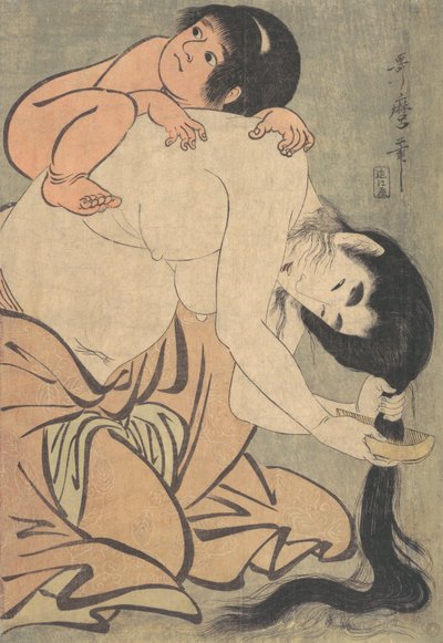 Yamauba pentinant-se els cabells, i Kintoki, ca. 1801. finlandès tekijältä Kitagawa Utamaro
