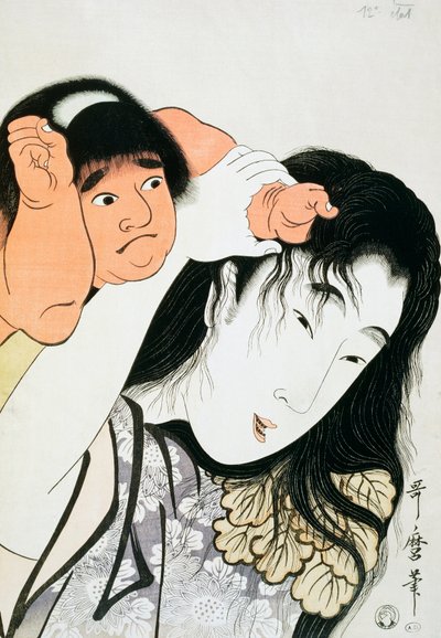 Yamauba ja Kintaro, suosittuja hahmoja japanilaisesta kansanperinteestä, Kitagawa Utamaron (1753-1806) ukiyo-e-taidevedos, puupiirros, japanilainen sivilisaatio, Edo-kausi tekijältä Kitagawa Utamaro