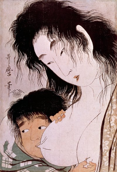Yamauba ja Kintaro: Utamaro Kitagawan (1753-1806) muinainen japanilainen vedos. Aurinko. 0,37x0,25 m. 1801-1803. Pariisi, Guimetin museo, Aasian taiteen kansallinen museo tekijältä Kitagawa Utamaro