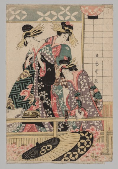 Yoshiwaran naiset katsovat kadulle keväällä tekijältä Kitagawa Utamaro