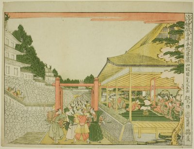 IV näytös (Yondanme), sarjasta "Perspective Pictures of the Storehouse of Loyal Retainers (Uki-e kanadehon Chushingura)" tekijältä Kitao Masayoshi