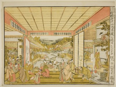 Act VII (Shichidanme), sarjasta "Perspektiivikuvia uskollisten säilyttäjien varastosta (Uki-e kanadehon Chushingura)" tekijältä Kitao Masayoshi