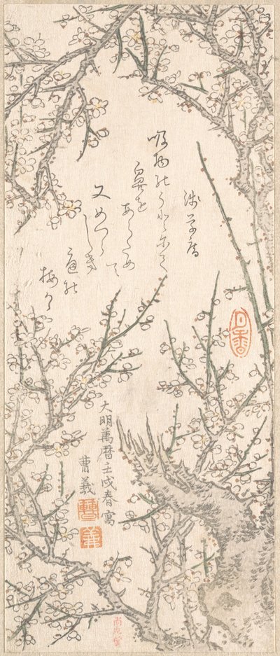 Luumupuu kukkimassa, 1813. tekijältä Kitao Shigemasa