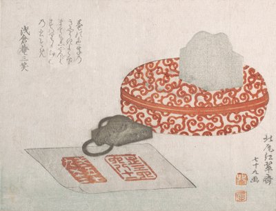 Sinetit ja veistetty lakkasäiliö sinettimusteelle, 1817. tekijältä Kitao Shigemasa