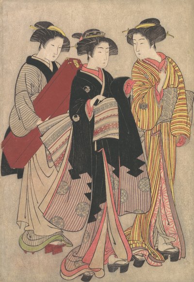 Kaksi geishaa kävelemässä, 1739-1820. tekijältä Kitao Shigemasa