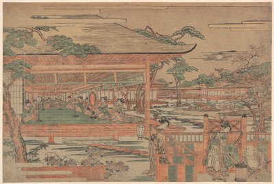 Ushiwaka, nuori Yoshitsune, laulaa serenadia Jorurihimelle tekijältä Kitao Shigemasa