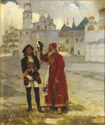 Nuori Pietari I ja hänen haukkansa, 1900-luku tekijältä Klavdi Vasilyevich Lebedev