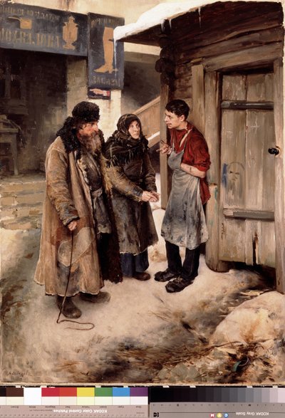 Visita dels pares al seu fill. (Els pares visiten el seu fill). Reunió familiar en un carrer de terra, davant d