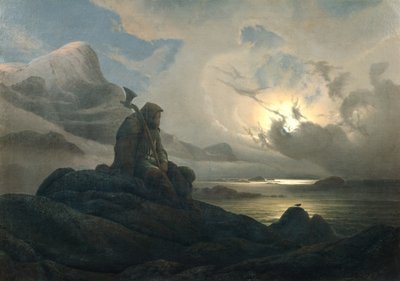 Rannikkomaisema ja henkilö tekijältä Knud Andreassen Baade