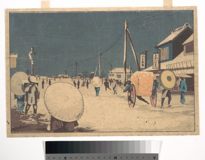 Straßenszene am Stadtrand von Edo an einem Winterabend tekijältä Kobayashi Kiyochika