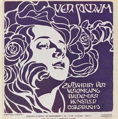 Ver Sacrum -lehden 4. numeron kansi vuodelta 1899, joka oli jugendtyylisen Sezession-liikkeen taiteilijoiden lehti ... tekijältä Koloman Moser