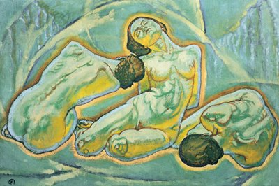 Drei kauernde Frauen - Kolme kyyristelevää naista ... (maalaus kankaalle) tekijältä Koloman Moser