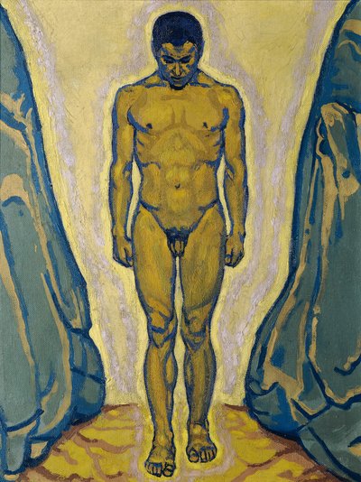 Seisoi miesalaston kivien välissä, n. 1915. tekijältä Koloman Moser