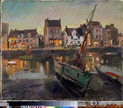 Marseille (Ranska) (Marseilles). Laiva Marseillen vanhan sataman rannalla iltavalon valaisemien julkisivujen edessä. Maalaus Konstantin Aleksejevitš Korovin (Konstantin Korovin) (1861-1939), öljy kankaalle tekijältä Konstantin Alekseevich Korovin