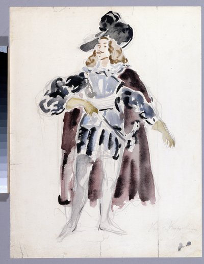 Pukusuunnittelu Alexandre Dargomyjskin (1813-1869) oopperaan "Le guest de pierre" (A. Dargomyzhskyn Oopperan Kivivieras pukusuunnittelu). Konstantin Aleksejevitš Korovin (Konstantin Korovin) (1861-1939) teos, akvarelli paperille tekijältä Konstantin Alekseevich Korovin