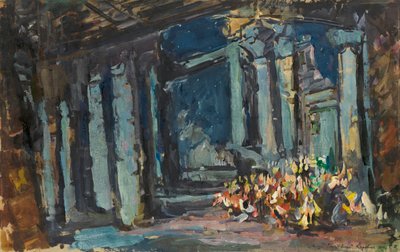 Kleopatran palatsi, Egyptiläinen sali. Lavastus Rimski-Korsakovin ooppera-balettiin Mlada, 1916. tekijältä Konstantin Alexeyevich Korovin