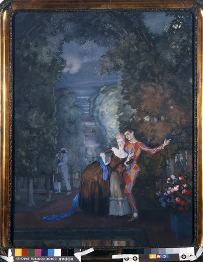 Harlekiini ja nainen, 1912 (wc ja guassi kartongille) tekijältä Konstantin Andreevic Somov