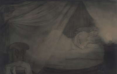 Makuuhuoneessa. Kuvitus A. Pushkinin runoon Kreivi Nulin tekijältä Konstantin Andreevic Somov