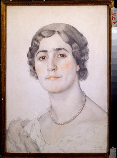 Näyttelijä D G Karyshevan (?) muotokuva (Näyttelijä D G Karyshevan muotokuva) - Konstantin (Konstantin) Andrejevitš Somovin (1869-1939) teos, akvarelli, sanguine ja pastelli paperille tekijältä Konstantin Andreevic Somov