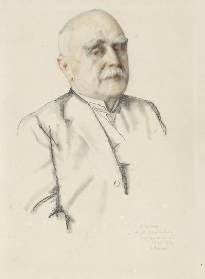 Mihail Vasiljevitš Braikevitšin muotokuva, 1934 gGrafiitti ja värilliset liidut, kanto värjäytyneellä paperilla) tekijältä Konstantin Andreevic Somov